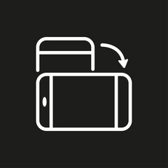 Vector flat illustration. White screen rotation icon on a black background. The concept of electronic devices. Suitable for social networks, icons, screensavers and as a template.