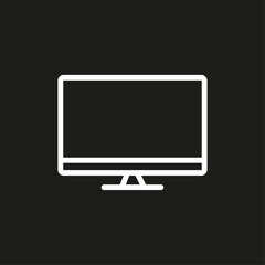 Vector flat illustration. White TV icon on a black background. The concept of electronic devices. Suitable for social networks, icons, screensavers and as a template.