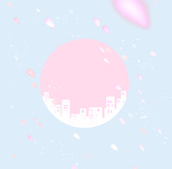 Fototapeta premium 都市の街並みと舞う桜の背景
