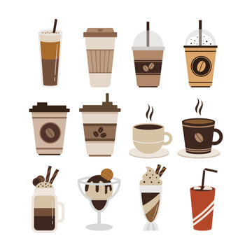 Set of coffee drinks flat design collection. Coffee drinks menu vector illustration.