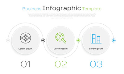 Set line Dollar symbol, Unknown search and Graph, chart, diagram. Business infographic template. Vector