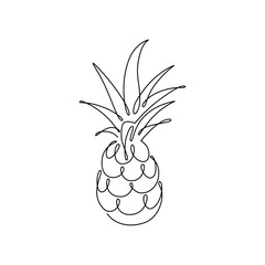 PINEAPPLE LINE ART. Vector ananas. Continuous Line Fruit. Graphic Vector for print poster, sticker tattoo, tee with Pineapple. One Line art black Hand Drawn simple Illustration on White Background
