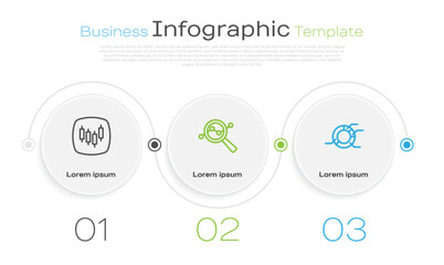 Set line Browser with stocks market, Search data analysis and Pie chart infographic. Business infographic template. Vector