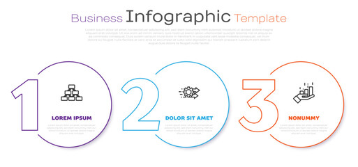 Set line Hierarchy organogram, Time management and Financial growth. Business infographic template. Vector