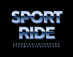 Vector steel sign Sport Ride. 3D metallic Alphabet Letters and Numbers set. modern Silver Font