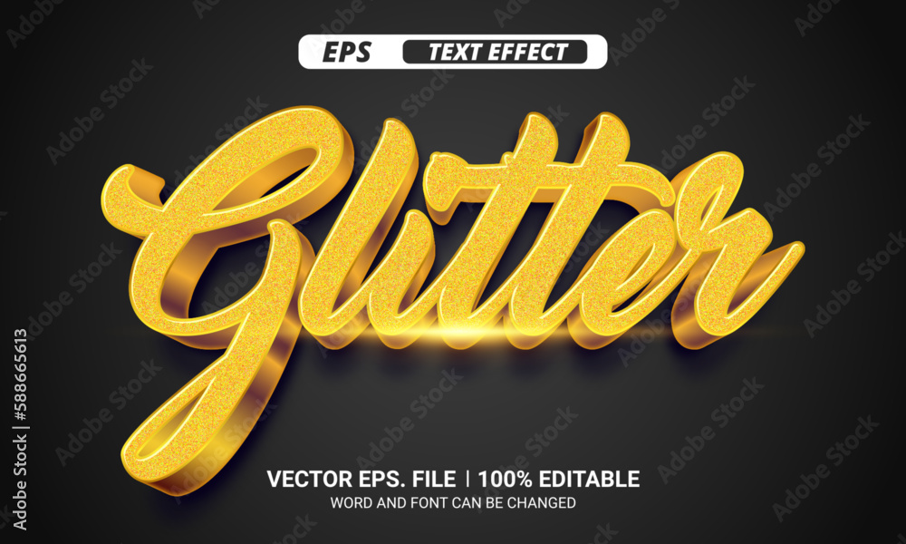Poster glitter shiny editable vector text effect on black background
