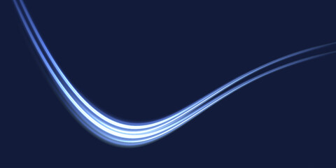 Blue glowing shiny lines effect vector background. Luminous white lines of speed. Light glowing effect. Light trail wave, fire path trace line and incandescence curve twirl.
