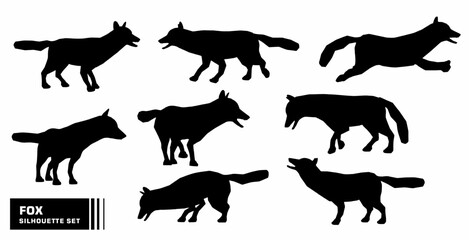vector set of silhouettes of character fox