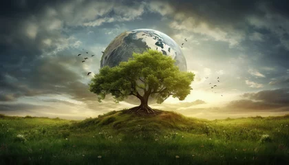 Cercles muraux Pleine Lune arbre earth day by generative ai