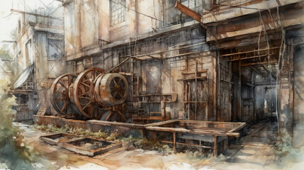 painting of a rustic old building, Generative AI	