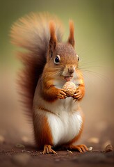 Red squirrel with a nut in its mouth, generative ai