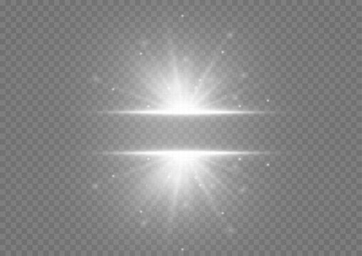 Star burst with sparkles. Vector magic white rays glow light effect isolated on transparent background. Christmas design element. 