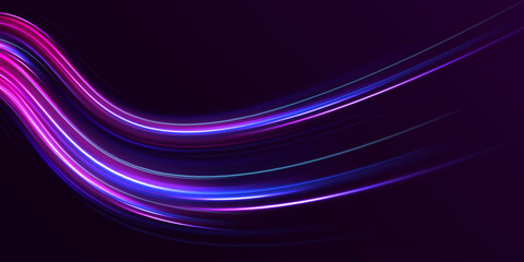 Abstract fast moving glowing neon particle created blue light curve line motion, digital futuristic internet data speed background concept