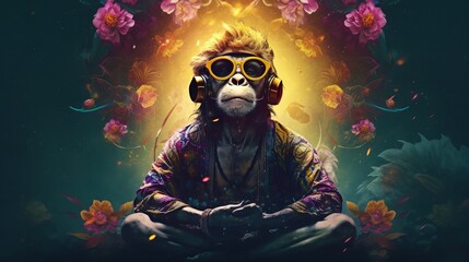 Monkey with glasses sitting Generative AI