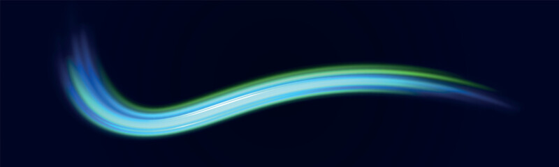 Futuristic neon light line trails. bright sparkling background. Purple glowing wave swirl, impulse cable lines. Long time exposure. Vector