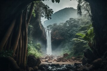 Waterfall in a jungle environment, generative AI