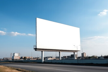 Fototapeta premium Big white blank billboard with blue sky background . ai generative