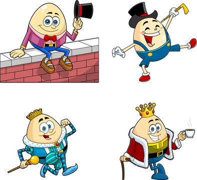 Humpty Dumpty Egg Cartoon Character. Vector Hand Drawn Collection Set Isolated On Transparent Background