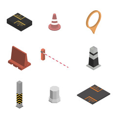 Under construction design elements, flat 3D isometric style.