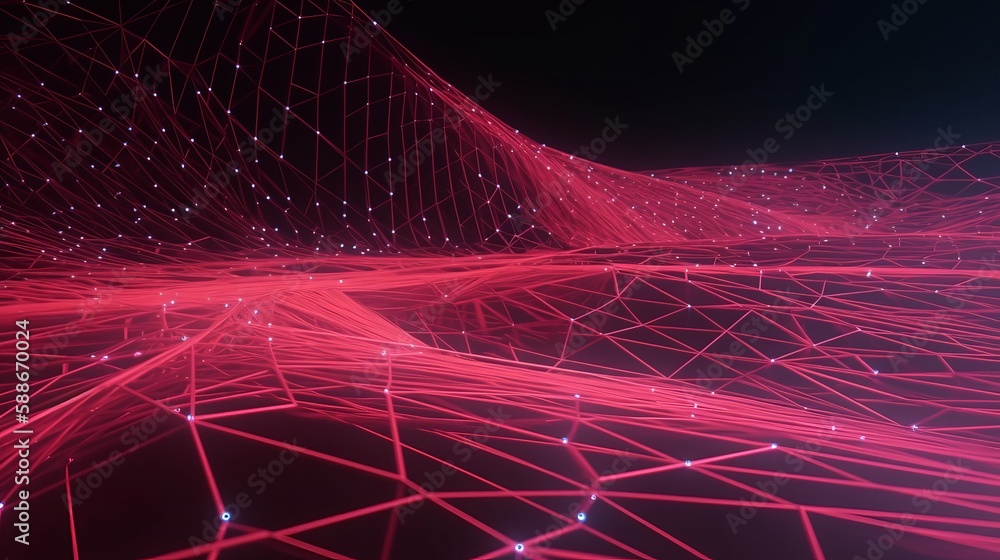 Poster futuristic digital lines form a high-tech mesh. red and pink connectivity concept generative ai