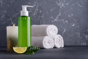 Fototapeta na wymiar Natural green shampoo or shower gel