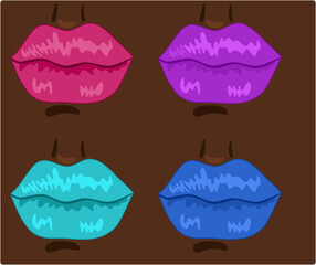 Multi-colored lips on a dark background. Bright female lips