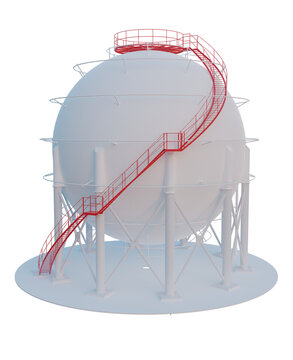 3D spherical tank industial rendering with red stairs