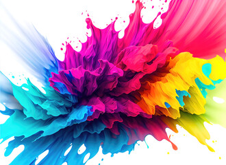Obraz premium Fluid motion flow explosion .Curved wave colorful pattern with paint drops on white background.