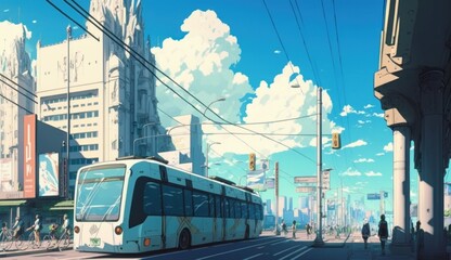 Beatiful anime scene of osaka japan streets at daytime, generative AI