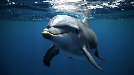 Fototapeta premium dolphin swimming in the water, AI