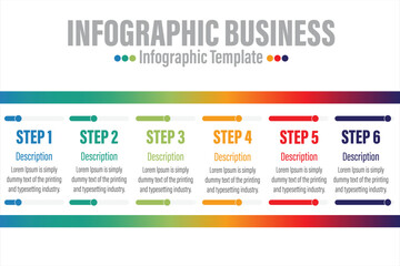 Obraz premium infographics number options template with steps, with 6 Steps, Six 6 option 6 label. Can be used for workflow layout, diagram, business step options, banner, web design.