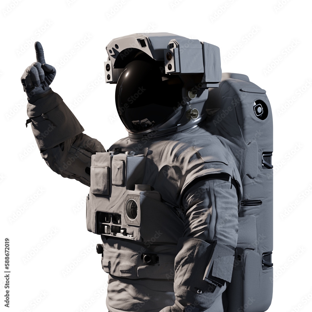 Wall mural astronaut pointing upwards, isolated on transparent background
