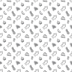 Seamless food pattern. Doodle vector food illustration.  Hand-drawn food background
