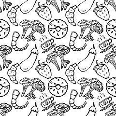 Seamless food pattern. Doodle vector food illustration.  Hand-drawn food background