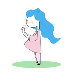 girl in a dress with blue hair