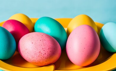 Fototapeta na wymiar colorful eggs in basket, generated with AI