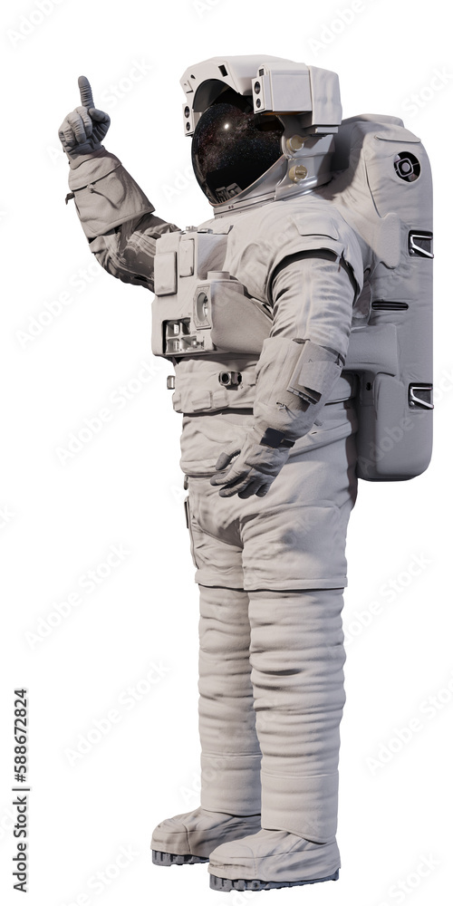 Sticker astronaut pointing up, isolated on transparent background