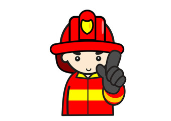 指さしポーズのかわいい消防士のイラスト