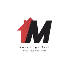 initial M logo with real estate icon design symbol