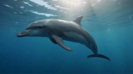 Dolphin in the ocean near the water surface, realistic, generated by AI