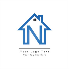 N initial logo with real estate icon design