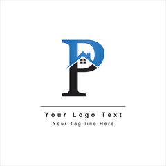 P initial logo with real estate design icon template