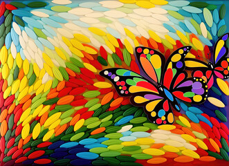 Beautiful mix of colorful butterflies on a colored background