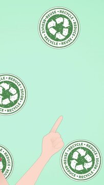 Animation of woman talking over recycling icons