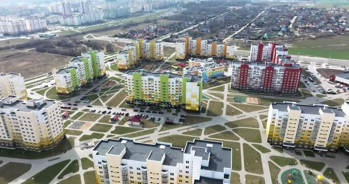 aerial panoramic view of modern residential area of high-rise buildings