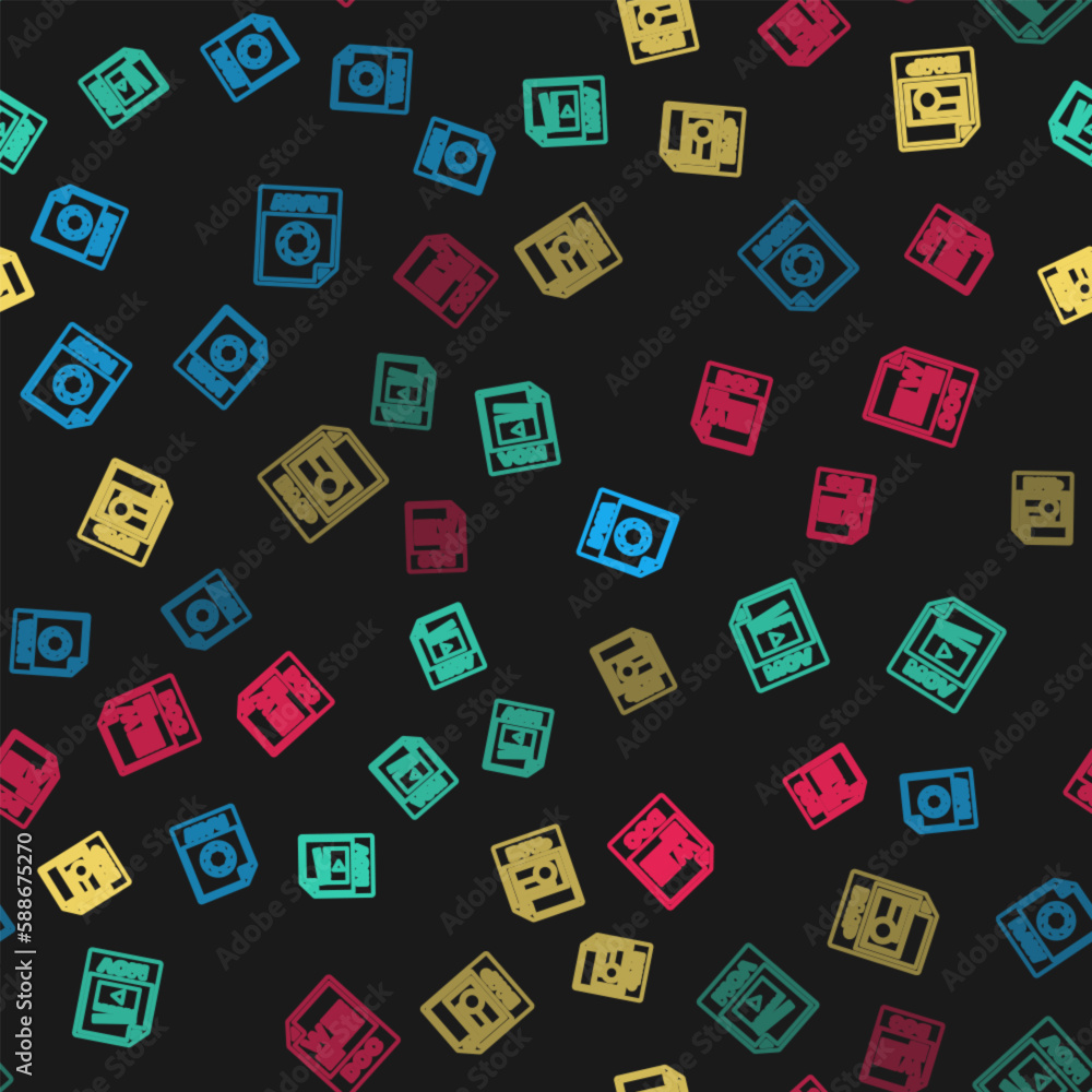 Poster Set line RAW file document, MOV, BMP and DOC on seamless pattern. Vector