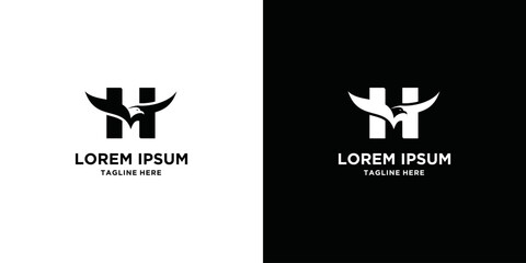 H letter with eagle logo. Eagle head silhouette and eagle wings negative space