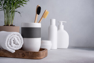 Eco friendly bodycare concept with bamboo toothbrushes