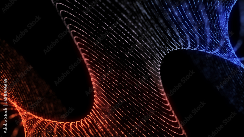 Poster futuristic digital wave. dark cyberspace. abstract music background. big data visualisation with par