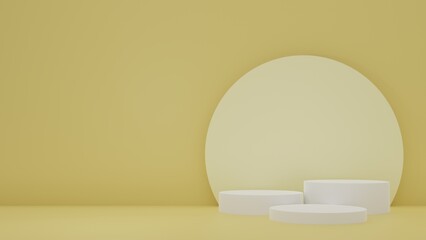 White Product Stand in yellow room ,Studio Scene For Product ,minimal design,3D rendering	
